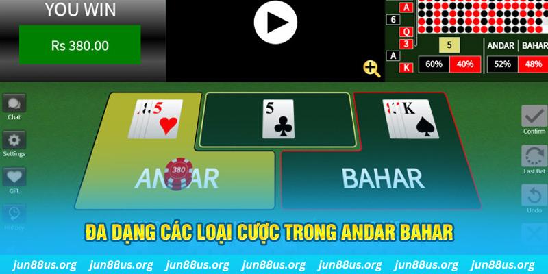 Khám Phá Andar Bahar: Trò Chơi Casino Hấp Dẫn Tại Jun88! 3 Đa dạng các loại cược trong Andar Bahar